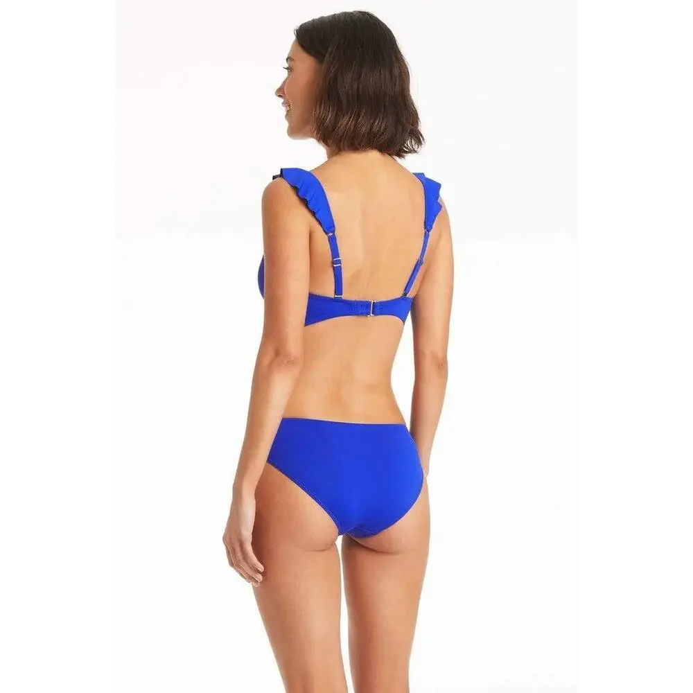 Sea Level Essentials Cobalt Blue Ruffled Hipster Two Piece Bikini Swimsuit Set 8 - Picture 2 of 13